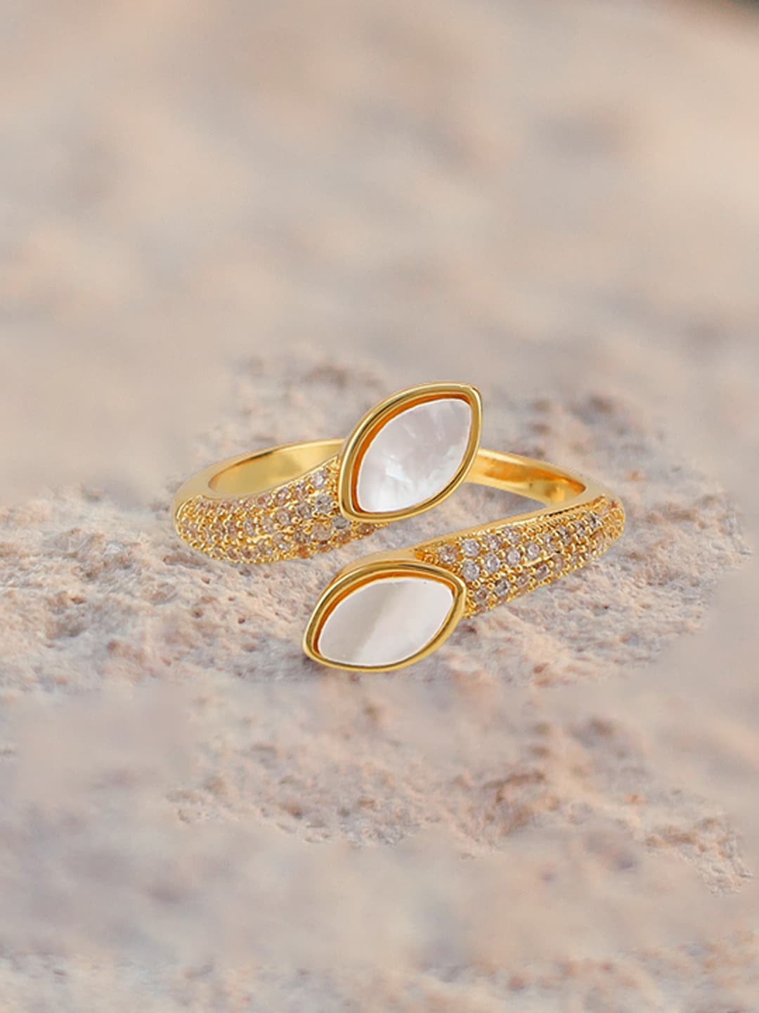 

Adwitiya Collection Gold-Plated Stone Studded Adjustable Finger Ring
