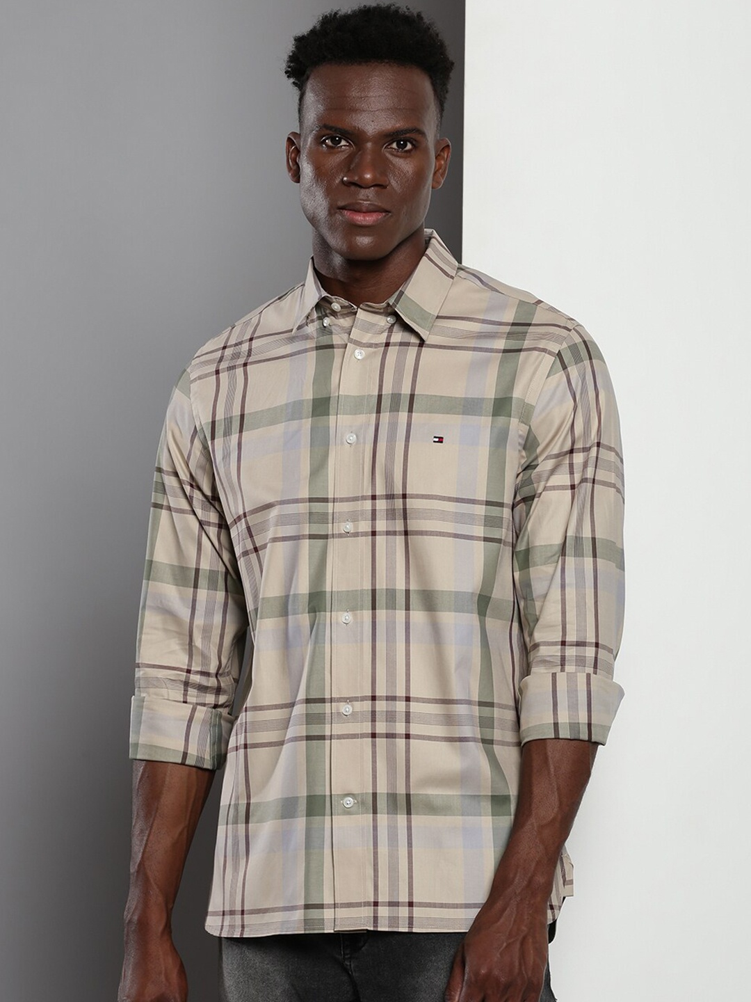

Tommy Hilfiger Tartan Checked Button-Down Collar Cotton Casual Shirt, Brown