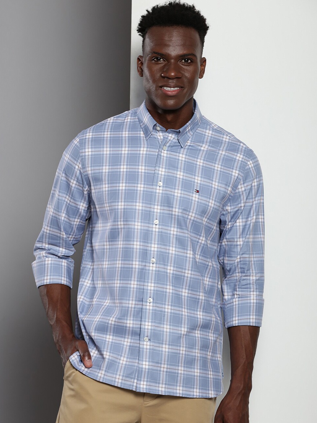 

Tommy Hilfiger Tartan Checked Button-Down Collar Cotton Casual Shirt, Blue