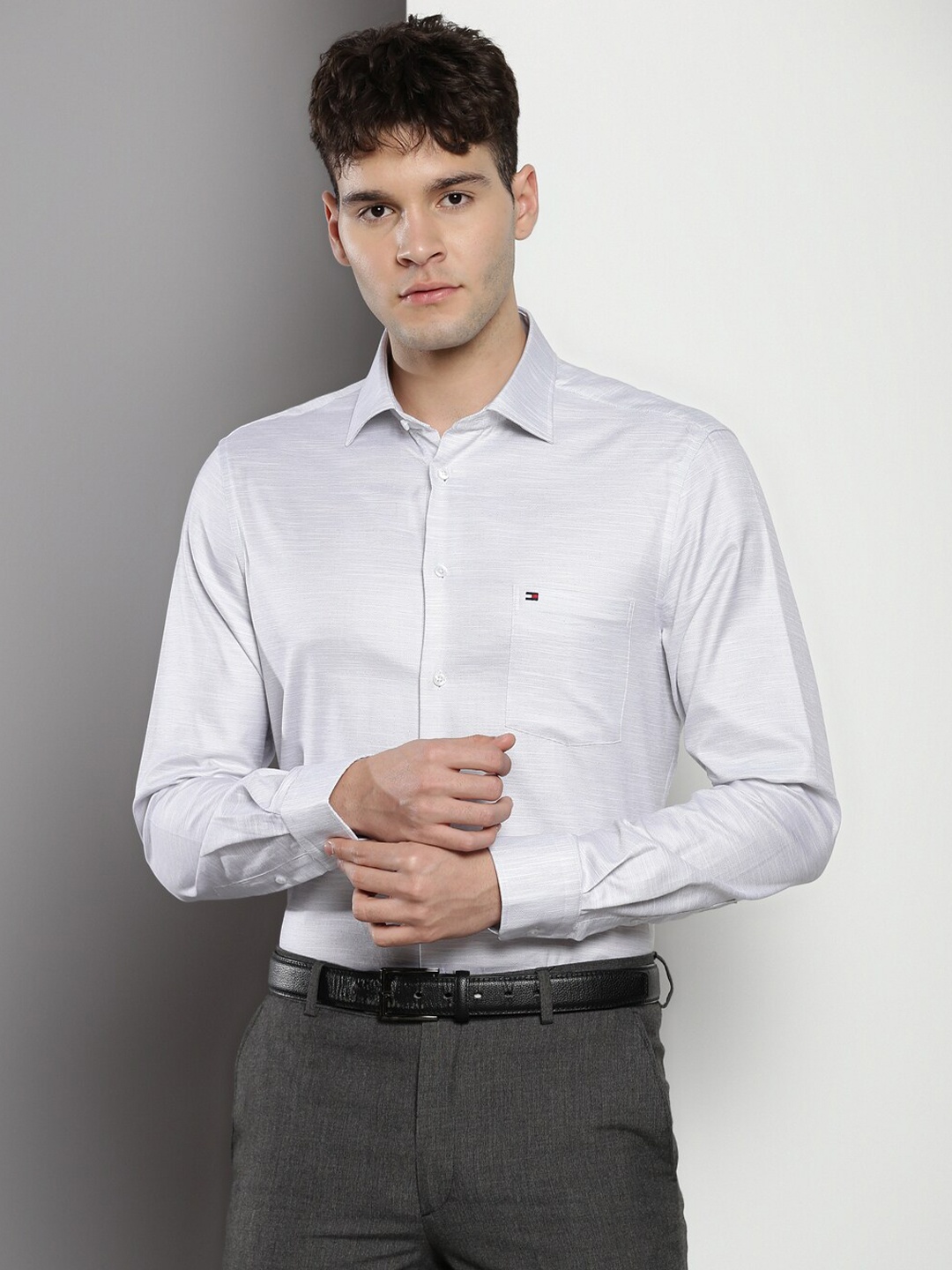 

Tommy Hilfiger Textured Pure Cotton Formal Shirt, Grey