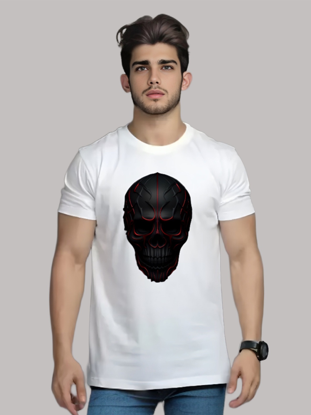 

Elibolz Graphic Printed Round Neck Cotton T-shirt, White