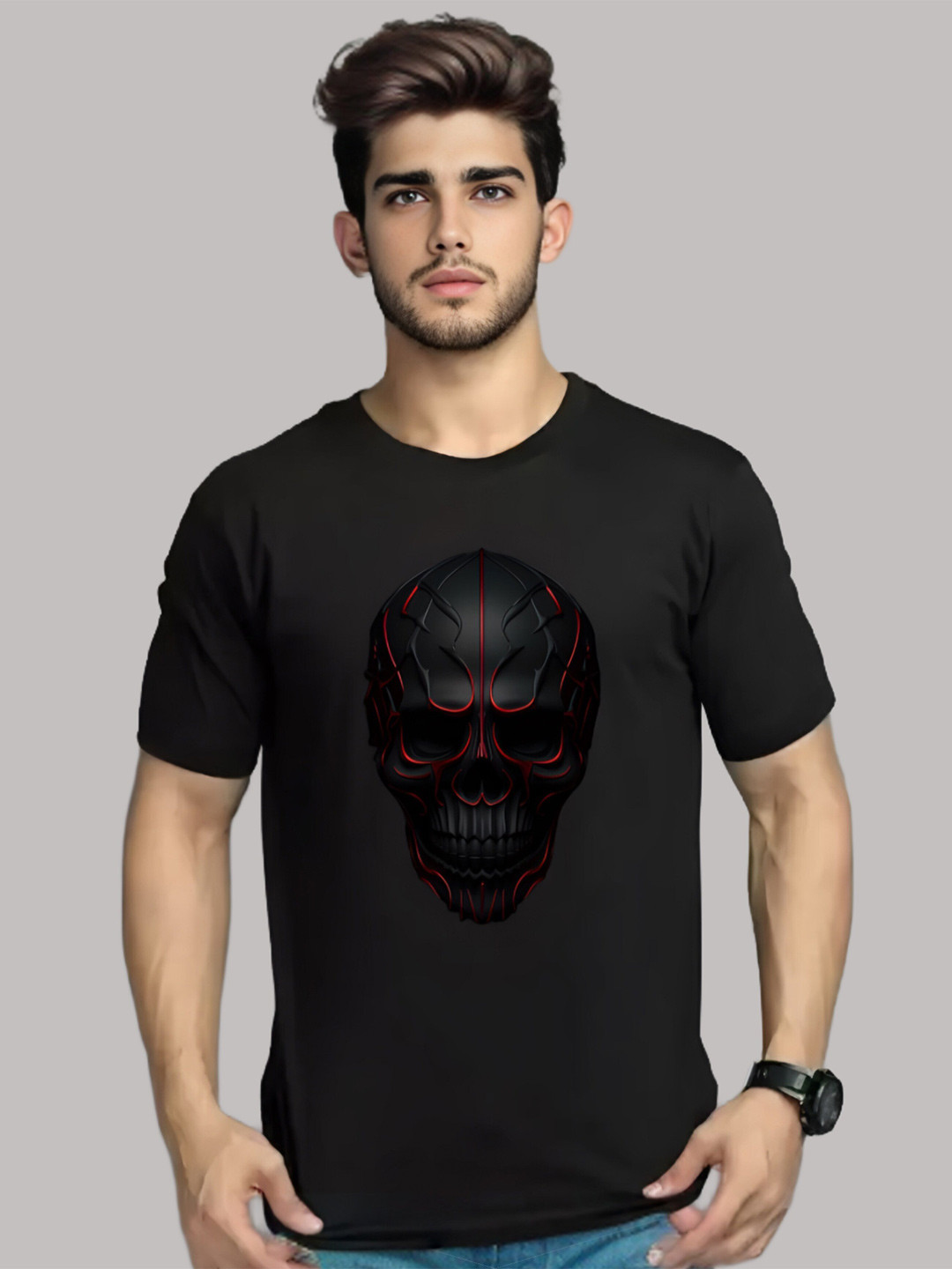 

Elibolz Graphic Printed Round Neck Cotton T-shirt, Black