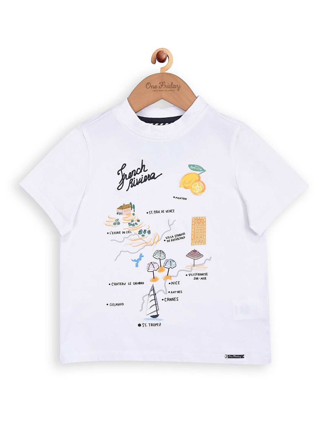 

One Friday Boys Graphic Printed Round Neck Cotton T-shirt, White