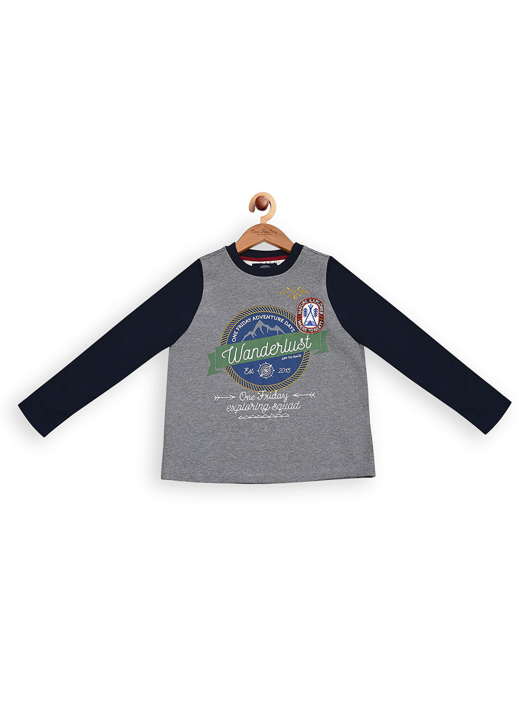 

One Friday Boys Typography Print Round Neck Cotton T-shirt, Grey