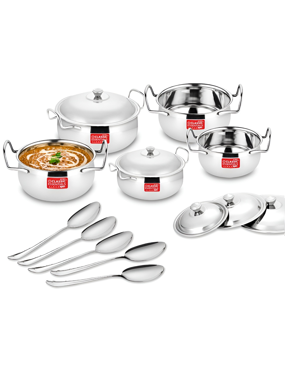 

Classic Essentials Silver-Toned 5 Pieces Stainless Steel Induction Base Cookware & Lid