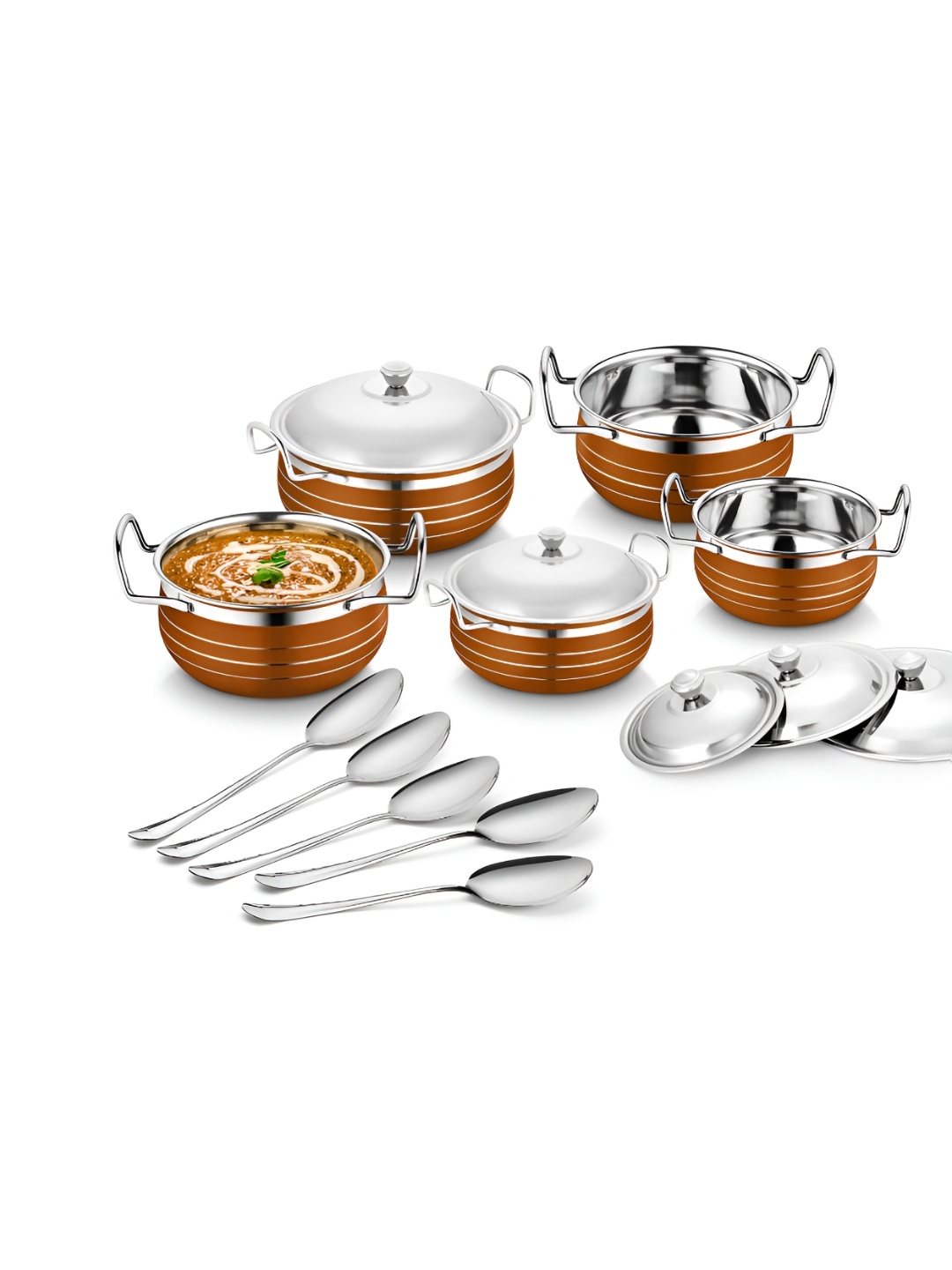

Classic Essentials Brown 5 Pieces Stainless Steel Induction Base Cookware & Lid