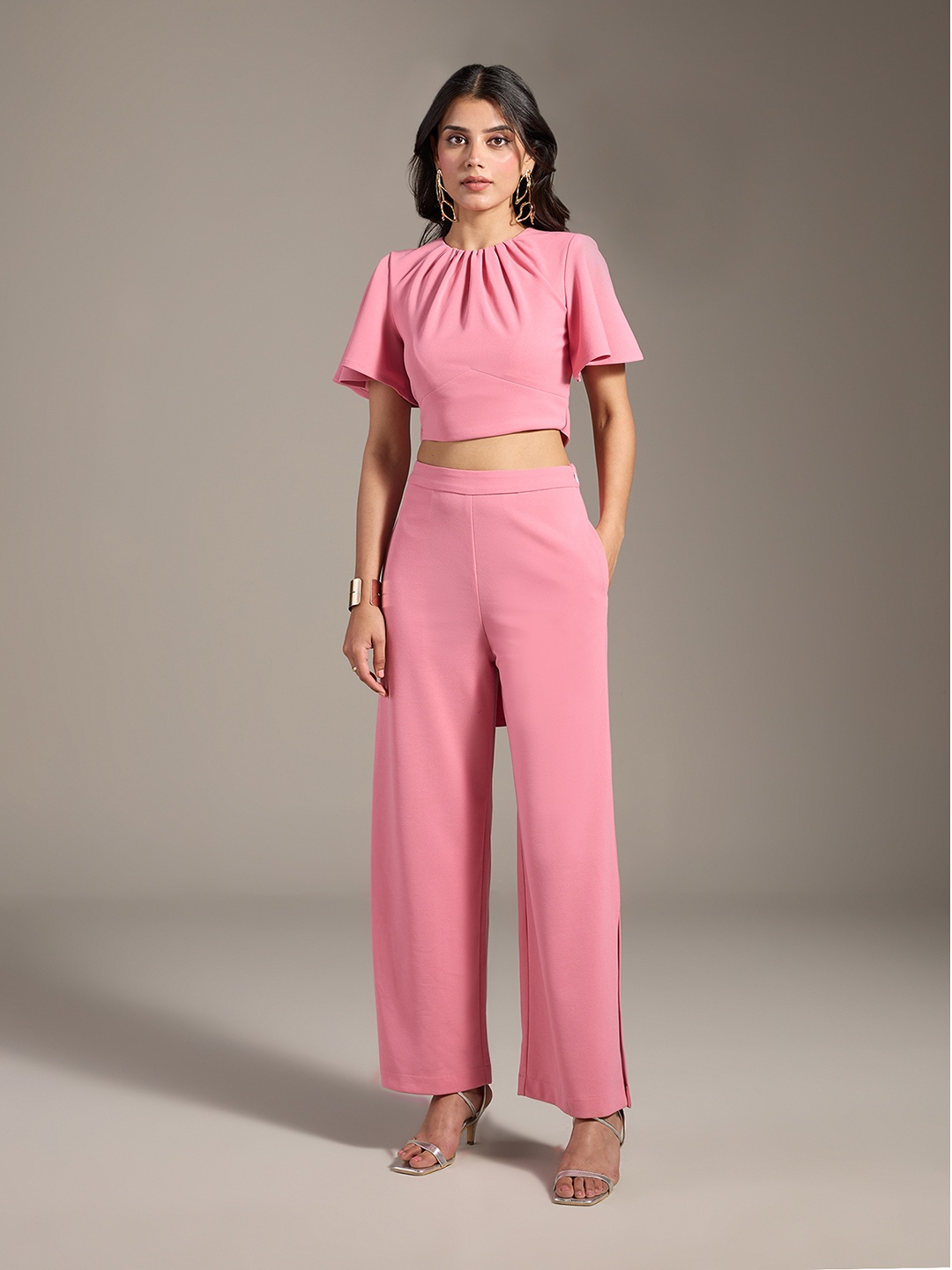 

20Dresses Round Neck Top & Mid -Rise Trouser Co-Ords, Pink