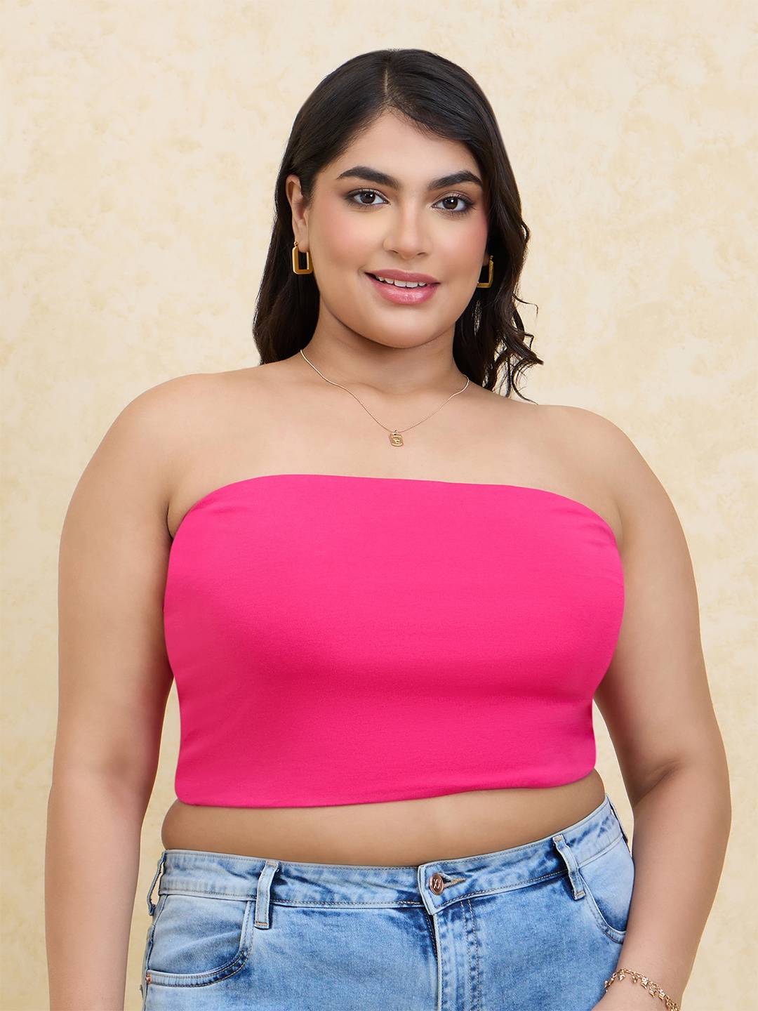 

20Dresses Pink Cotton Strapless Sleeveless Tube Crop Plus Size Top