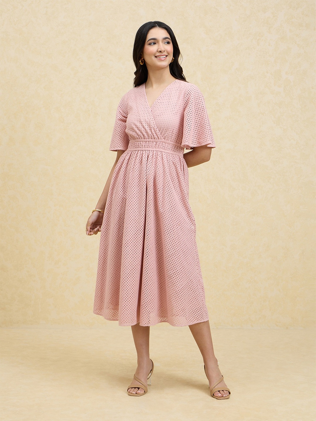 

20Dresses Pink Embroidered Fit & Flare Midi Dress