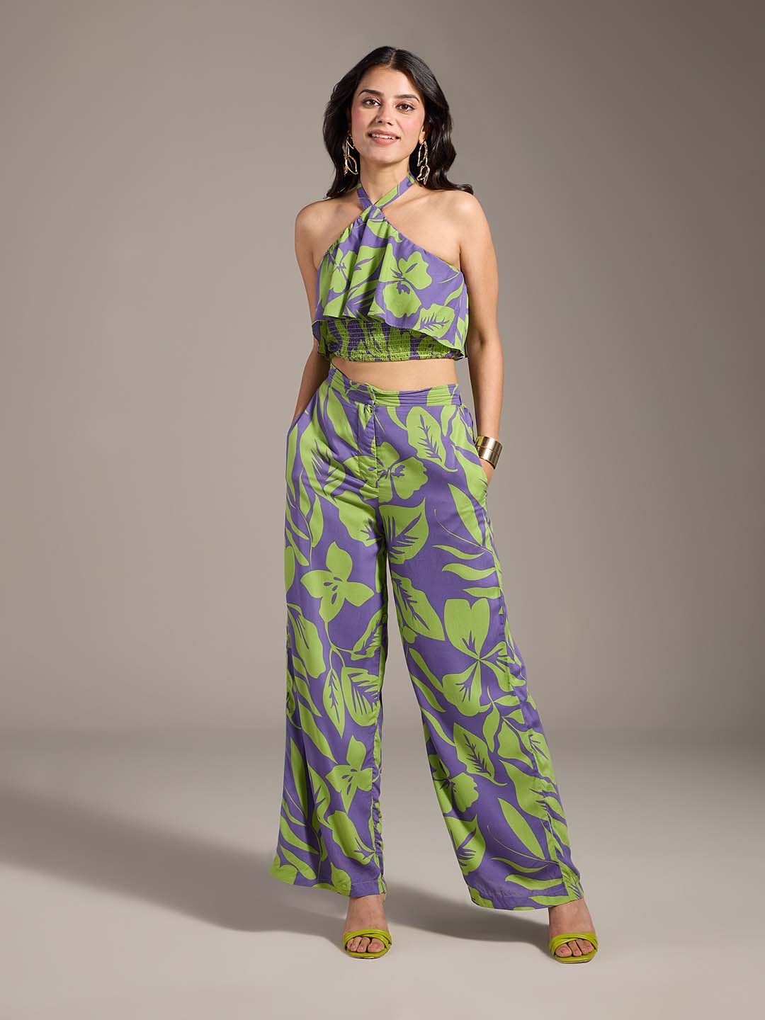 

20Dresses Women Printed Crop Top With Palazzo, Purple
