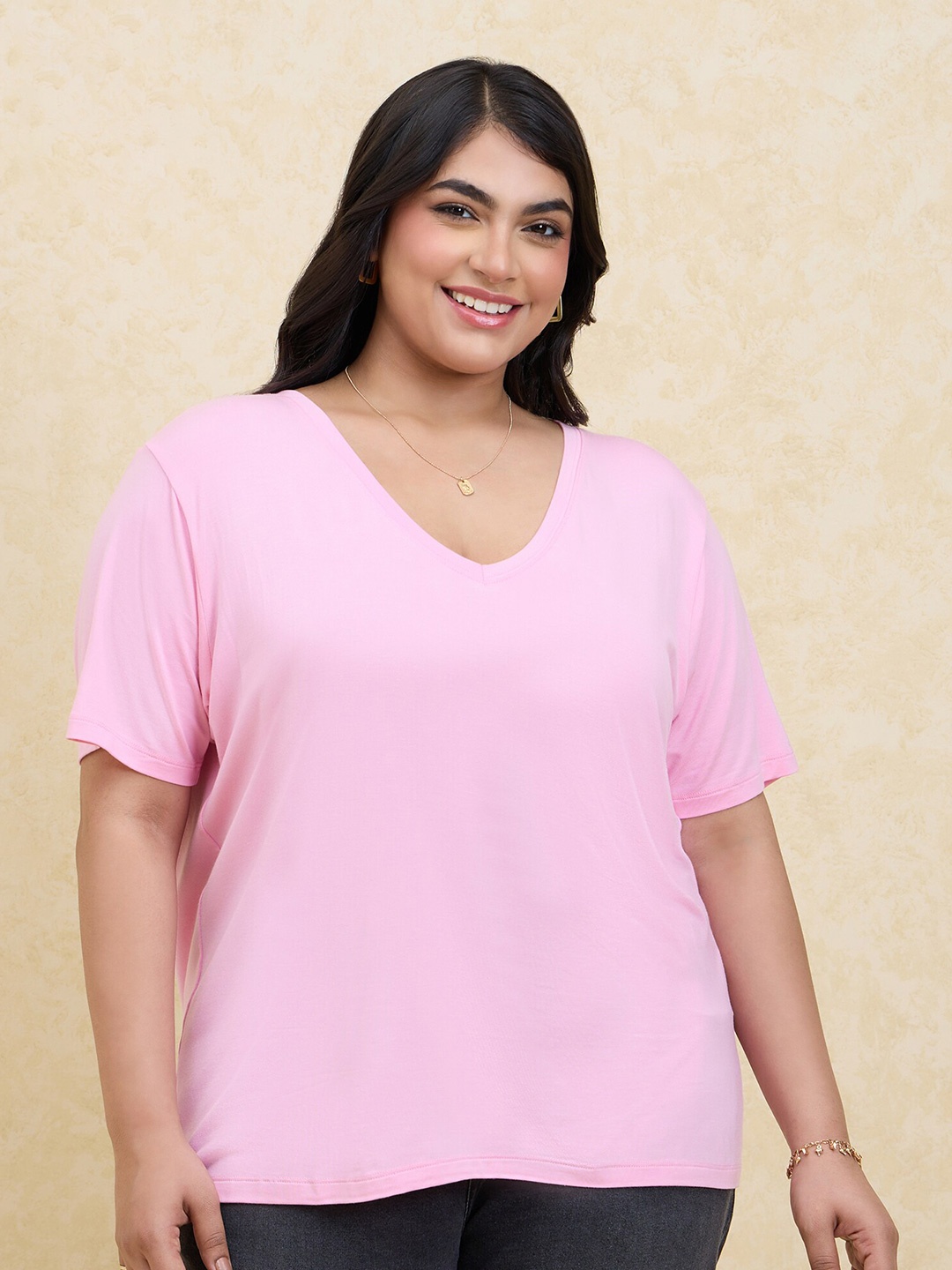 

20Dresses Pink Plus Size V-Neck Casual T-shirt