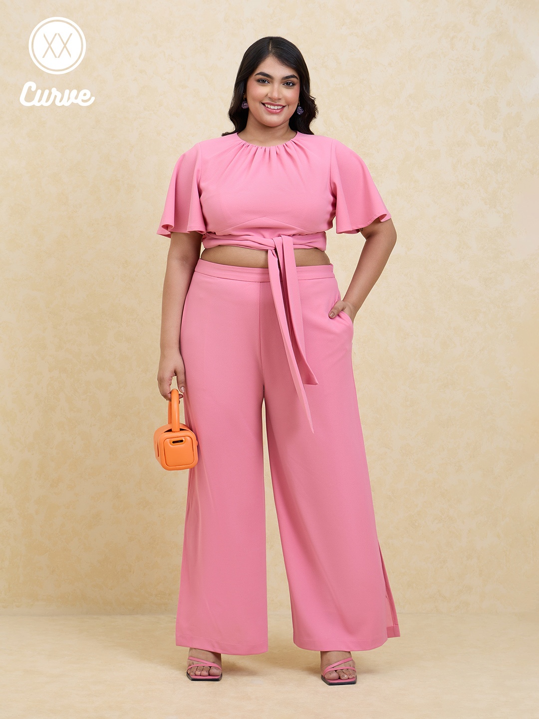 

20Dresses Plus Size Crop Top & Trousers Co-ords Set, Pink