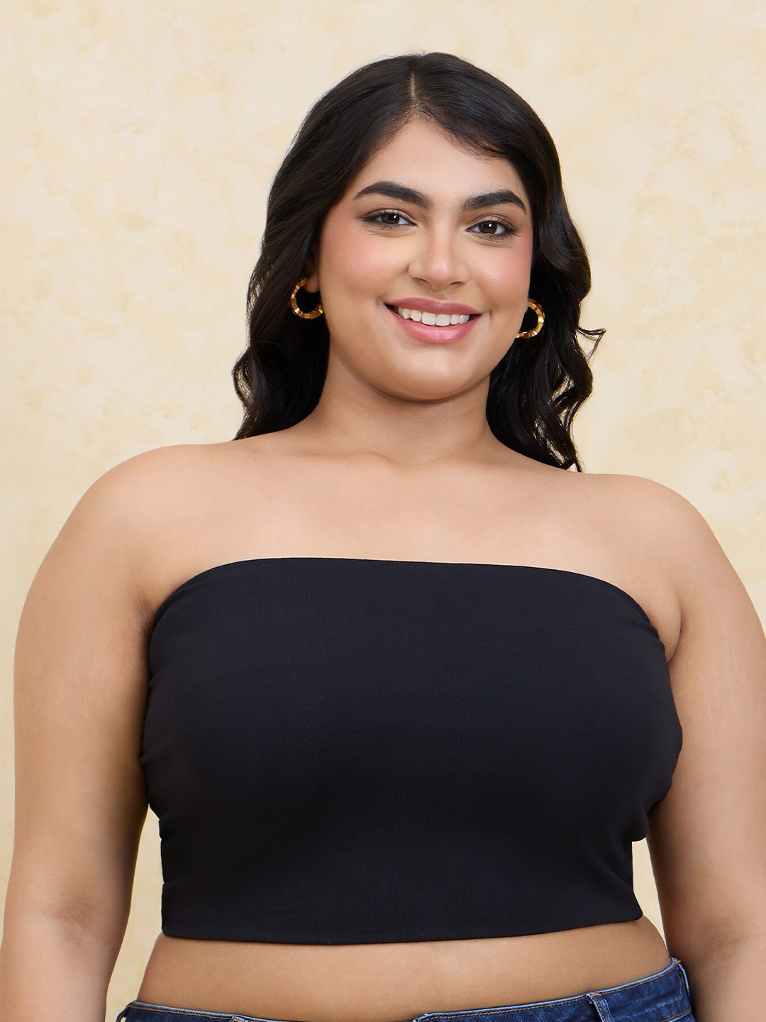 

20Dresses Black Cotton Strapless Sleeveless Tube Crop Plus Size Top