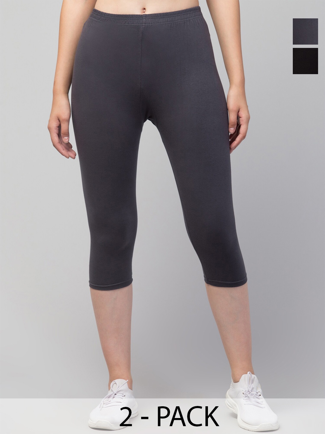 

Apraa & Parma Women Pack Of 2 Mid-Rise Skinny Fit Capris, Black