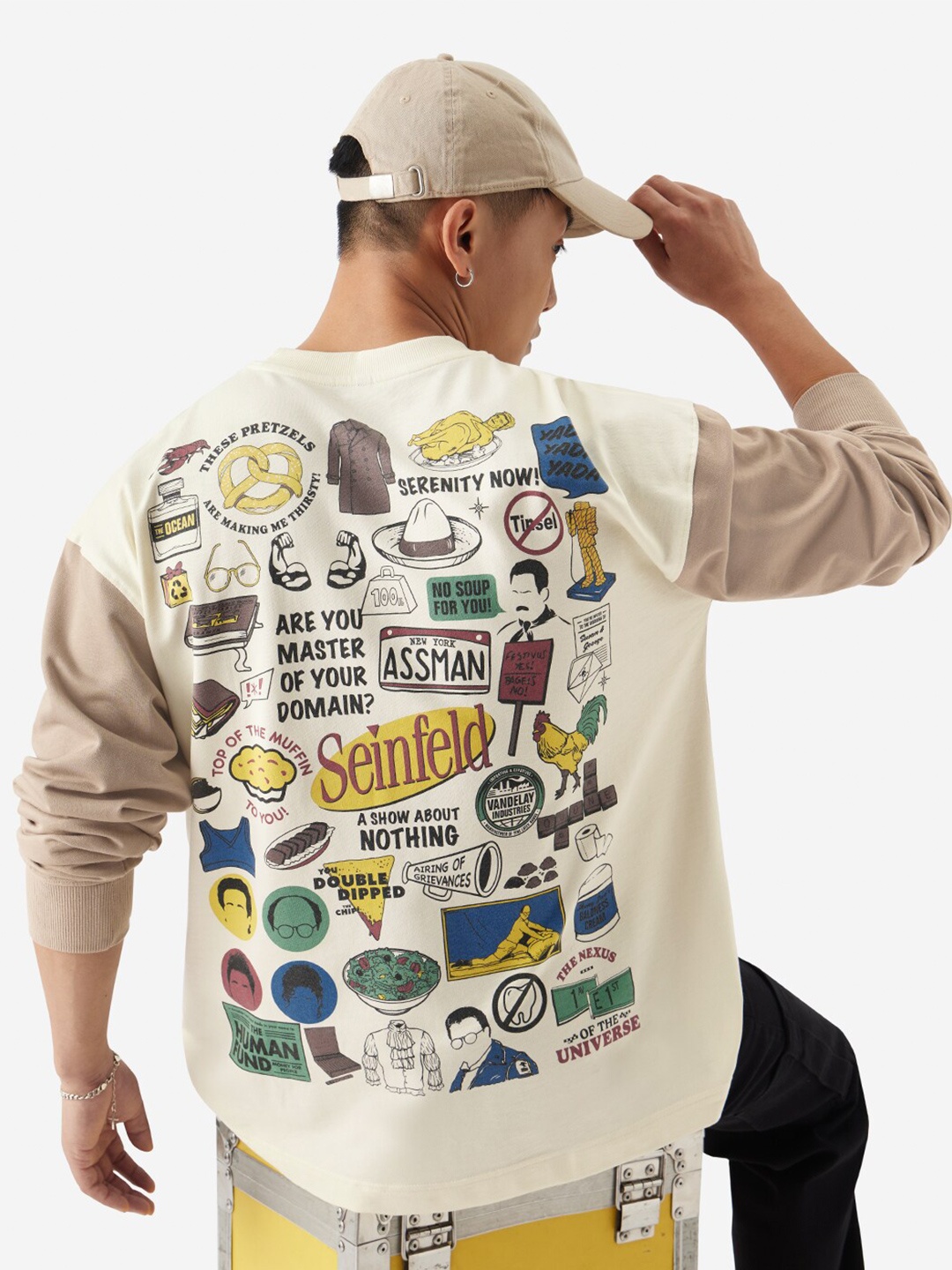 

The Souled Store Graphic Printed Round Neck Raglan Sleeves Oversized Cotton T-shirt, White