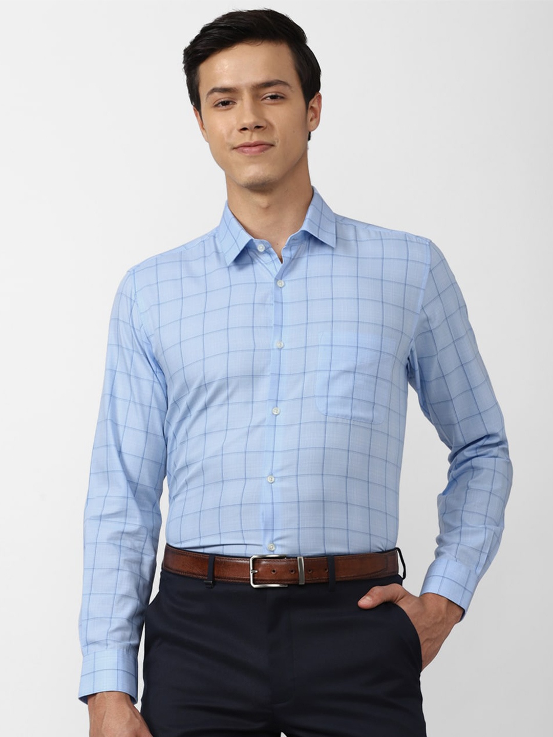 

Peter England Windowpane Checked Formal Shirt, Blue