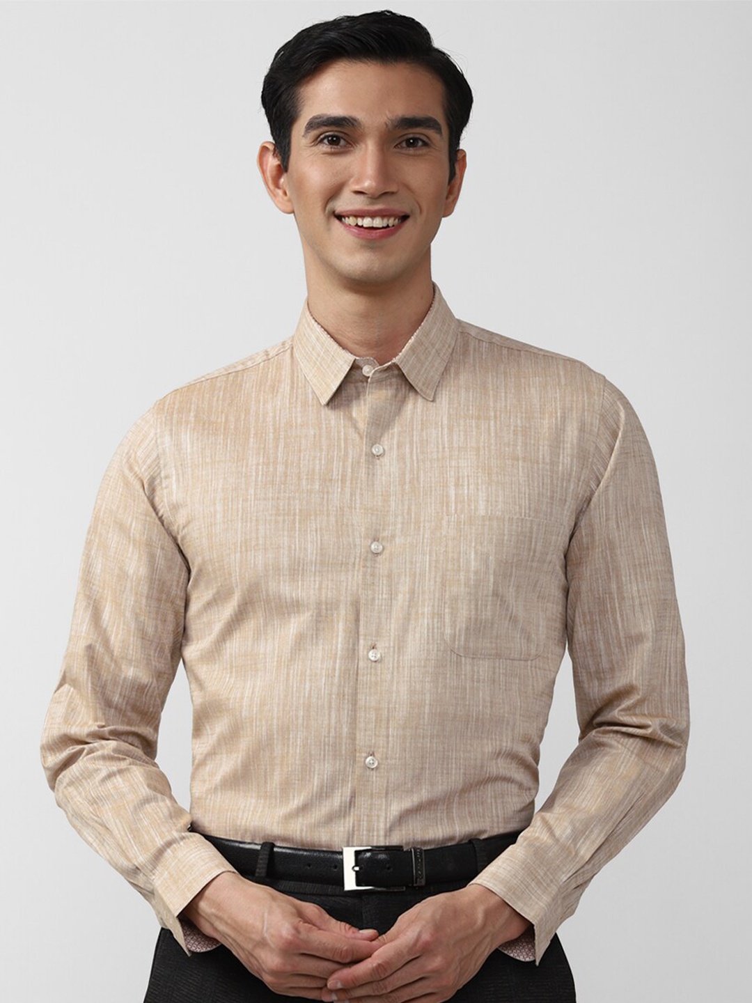 

Peter England Slim Fit Full Sleeves Cotton Formal Shirt, Beige