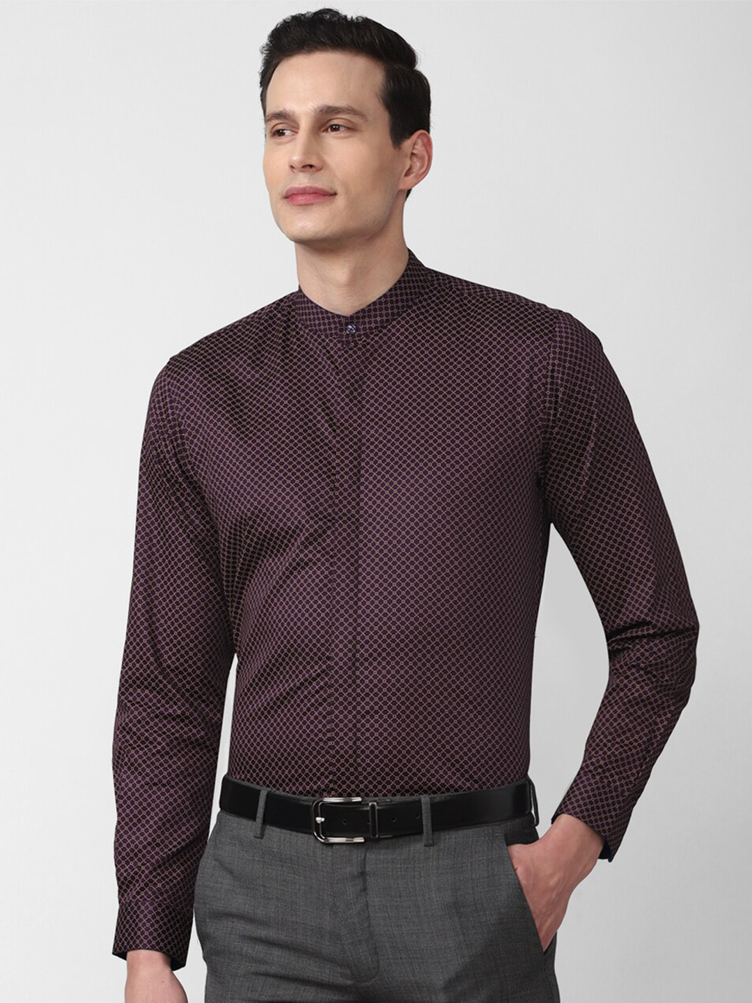 

Peter England Slim Fit Micro Ditsy Printed Full Sleeves Formal Shirt, Purple
