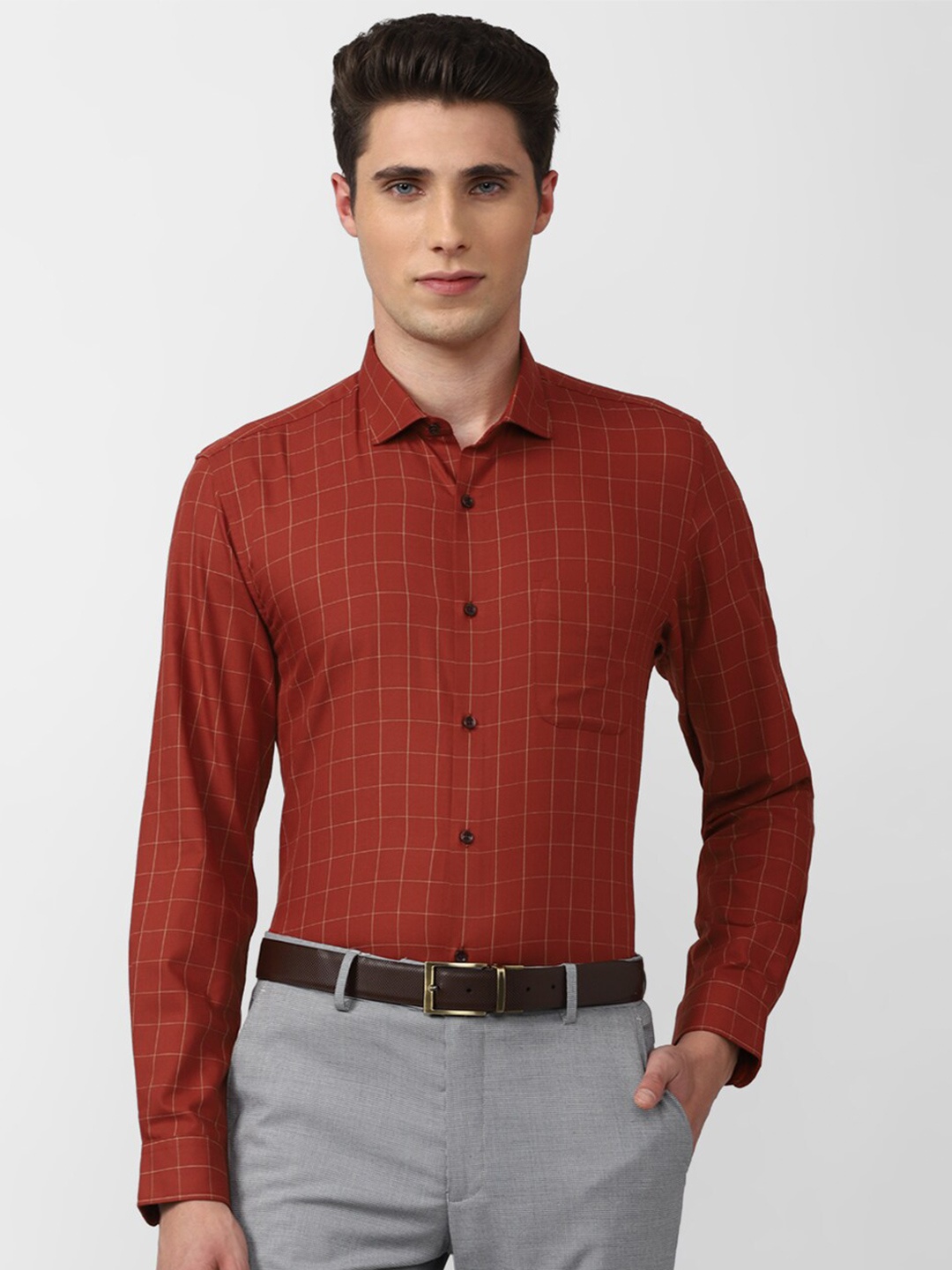 

Peter England Slim Fit Cotton Checked Formal Shirt, Maroon