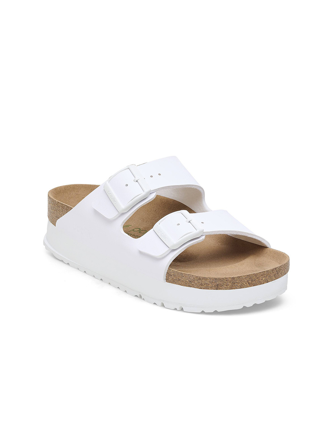 

Birkenstock Narrow Width Arizona Pap Leather Open Toe Flats With Buckle Detail, White