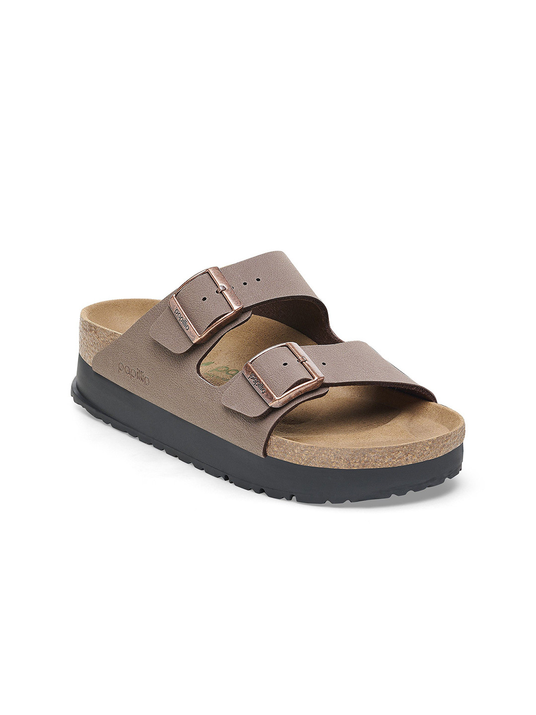 

Birkenstock Narrow Width Arizona Pap Leather Open Toe Flats With Buckle Detail, Brown