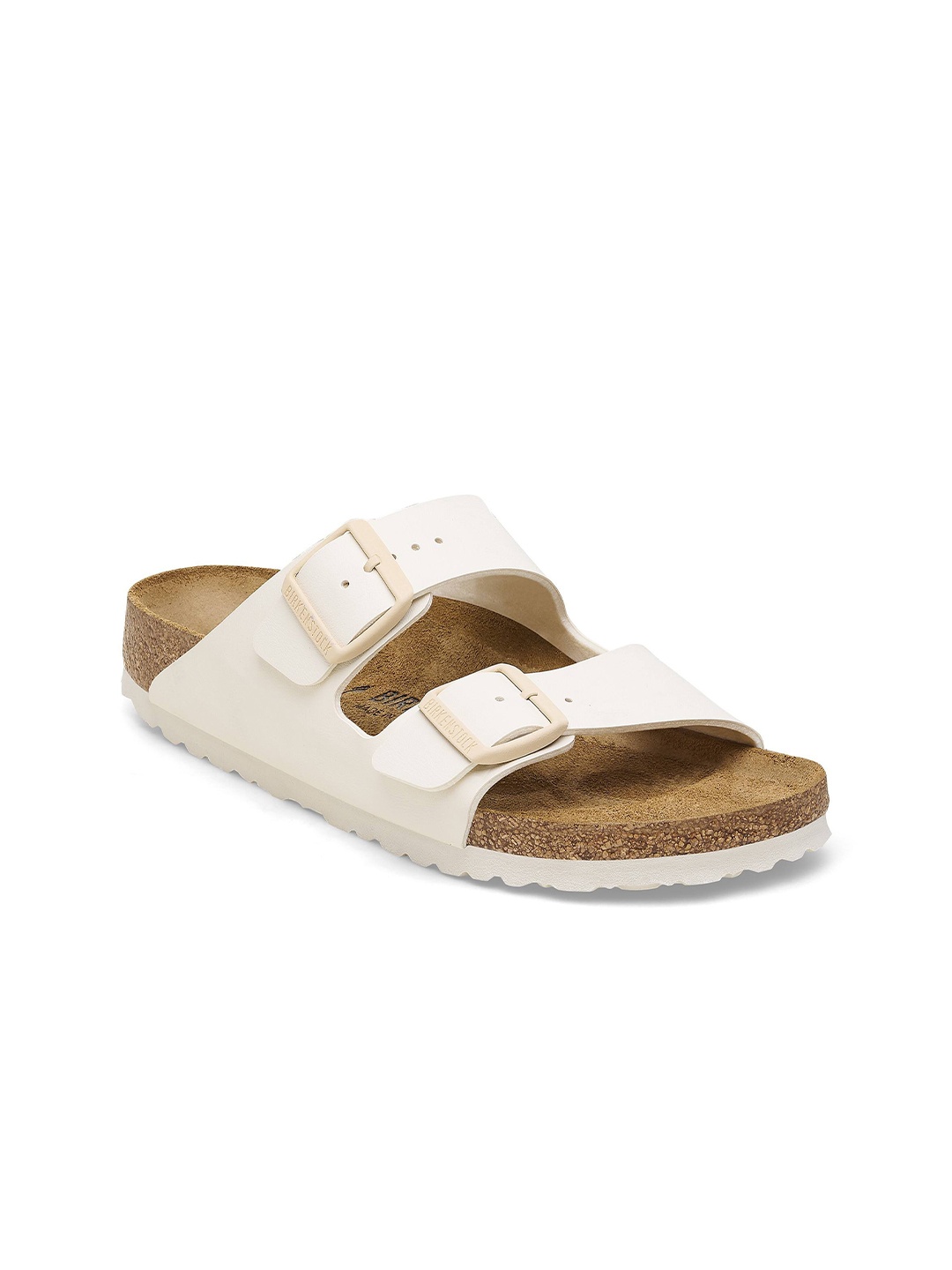 

Birkenstock Narrow Width Arizona Open Toe Flats With Buckle Detail, White