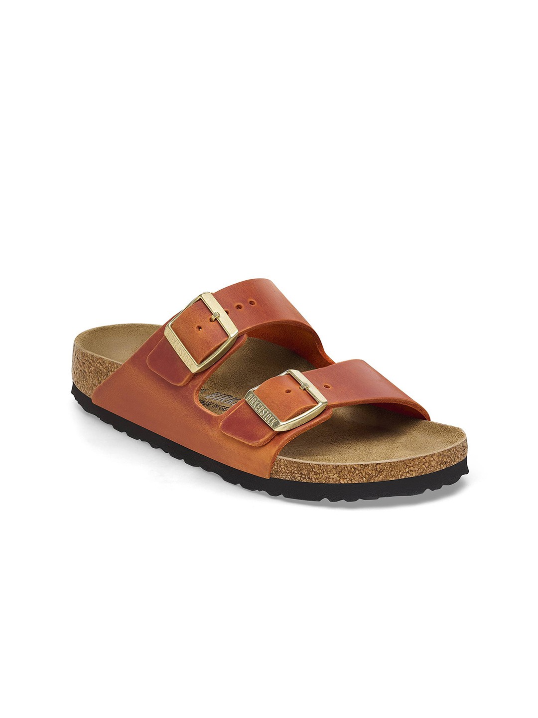 

Birkenstock Arizona Leather Narrow Width Leather Buckles Open Toe Flats, Orange