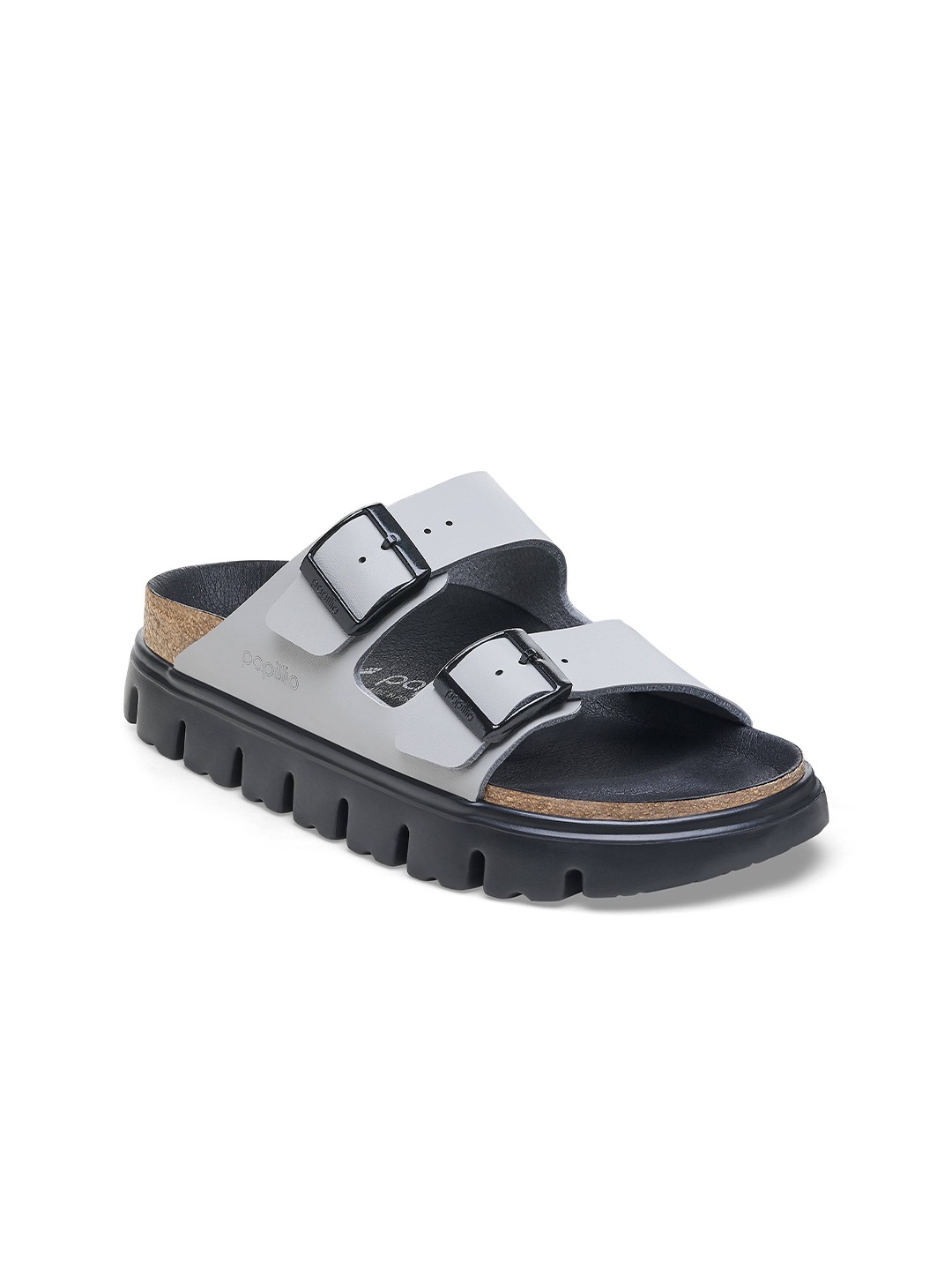 

Birkenstock Arizona Buckle Detailed Narrow Width Open Toe Flats, Grey