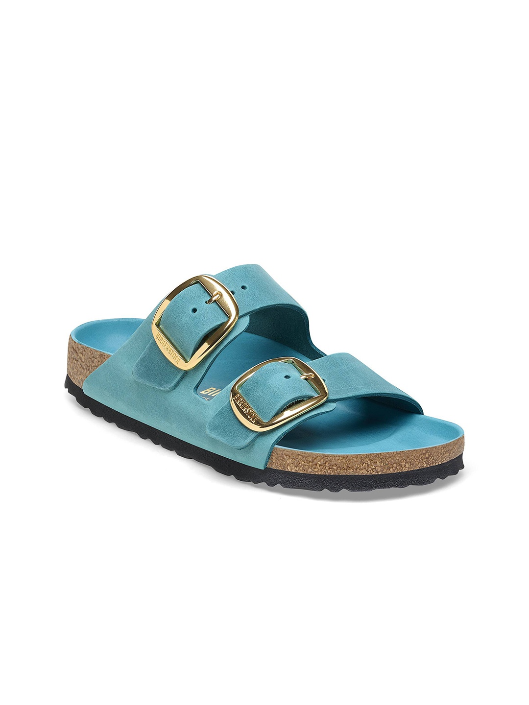 

Birkenstock Narrow Width Arizona Open Toe Leather Flats With Buckles, Green