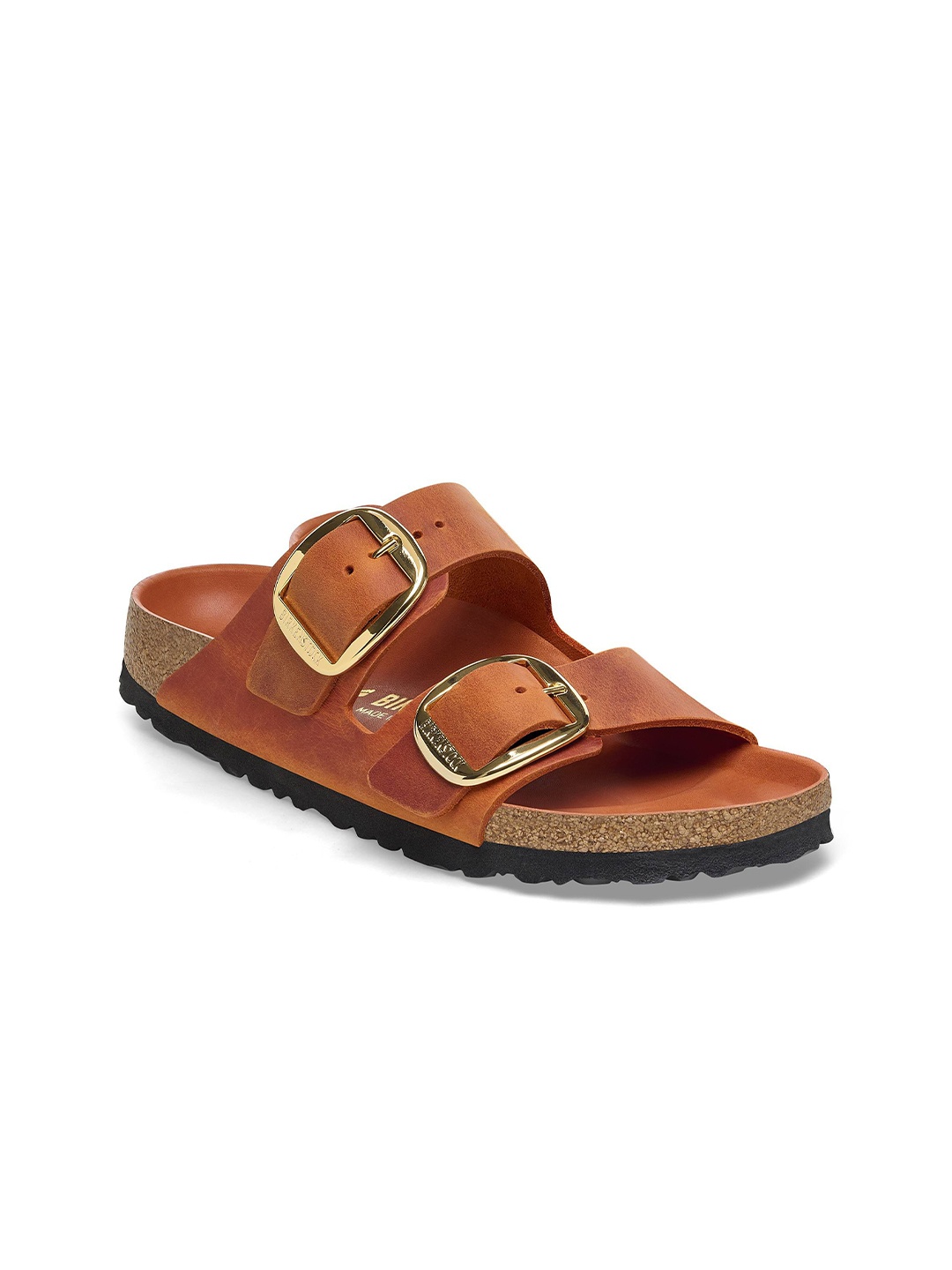 

Birkenstock Arizona Narrow Width Buckles Leather Open Toe Flats, Orange
