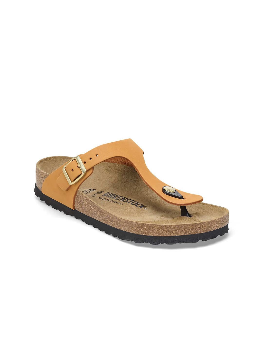 

Birkenstock Regular Width Gizeh Leather T-Strap Flats With Buckles, Orange