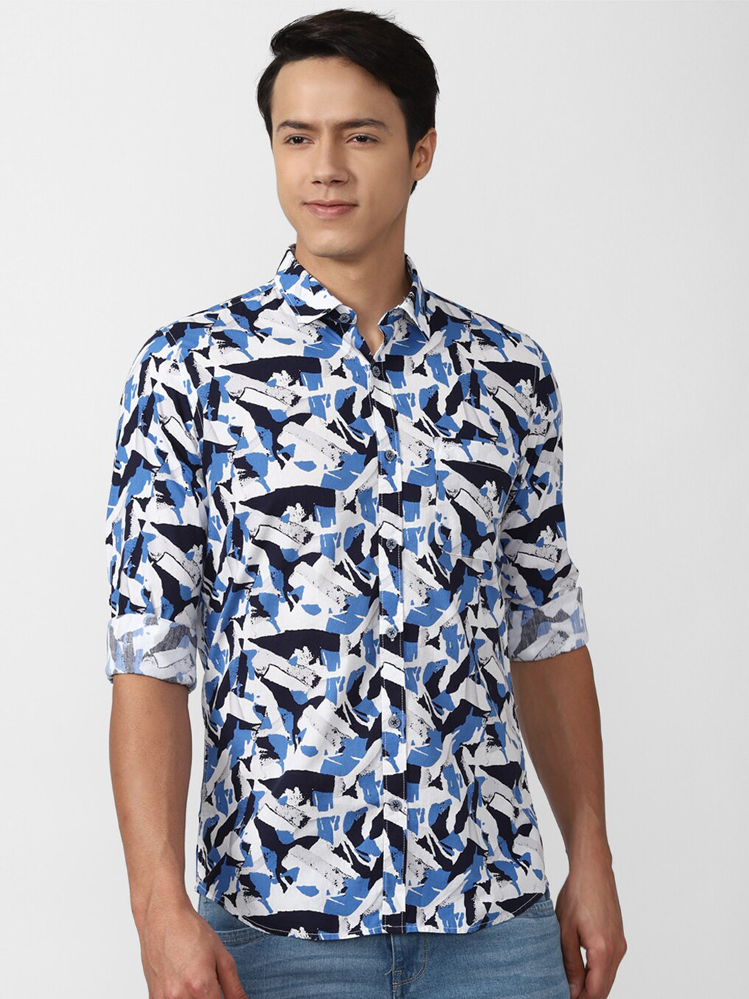 

Peter England Casuals Slim Fit Cotton Abstract Printed Casual Shirt, Blue