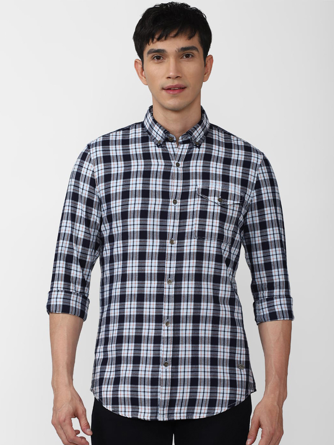 

Peter England Casuals Slim Fit Tartan Checks Button-Down Collar Cotton Casual Shirt, Blue