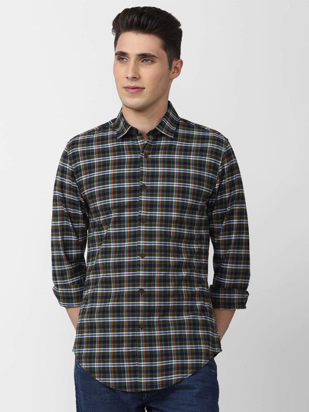 

Peter England Casuals Slim Fit Tartan Checks Cotton Checked Casual Shirt, Black