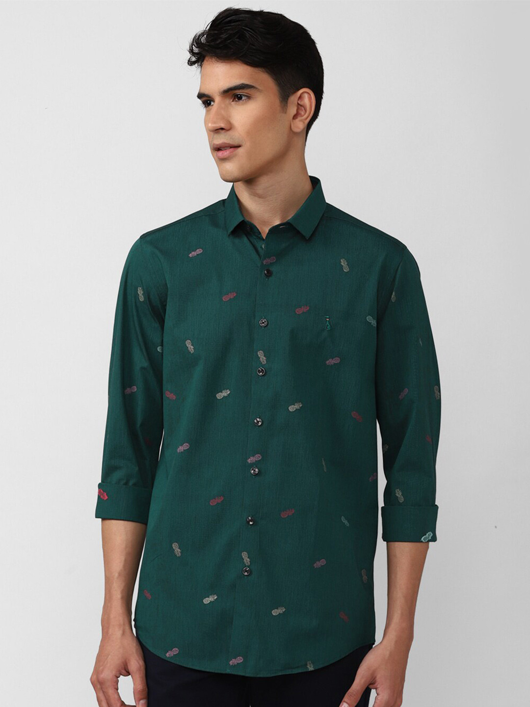 

SIMON CARTER LONDON Slim Fit Opaque Printed Cotton Casual Shirt, Green