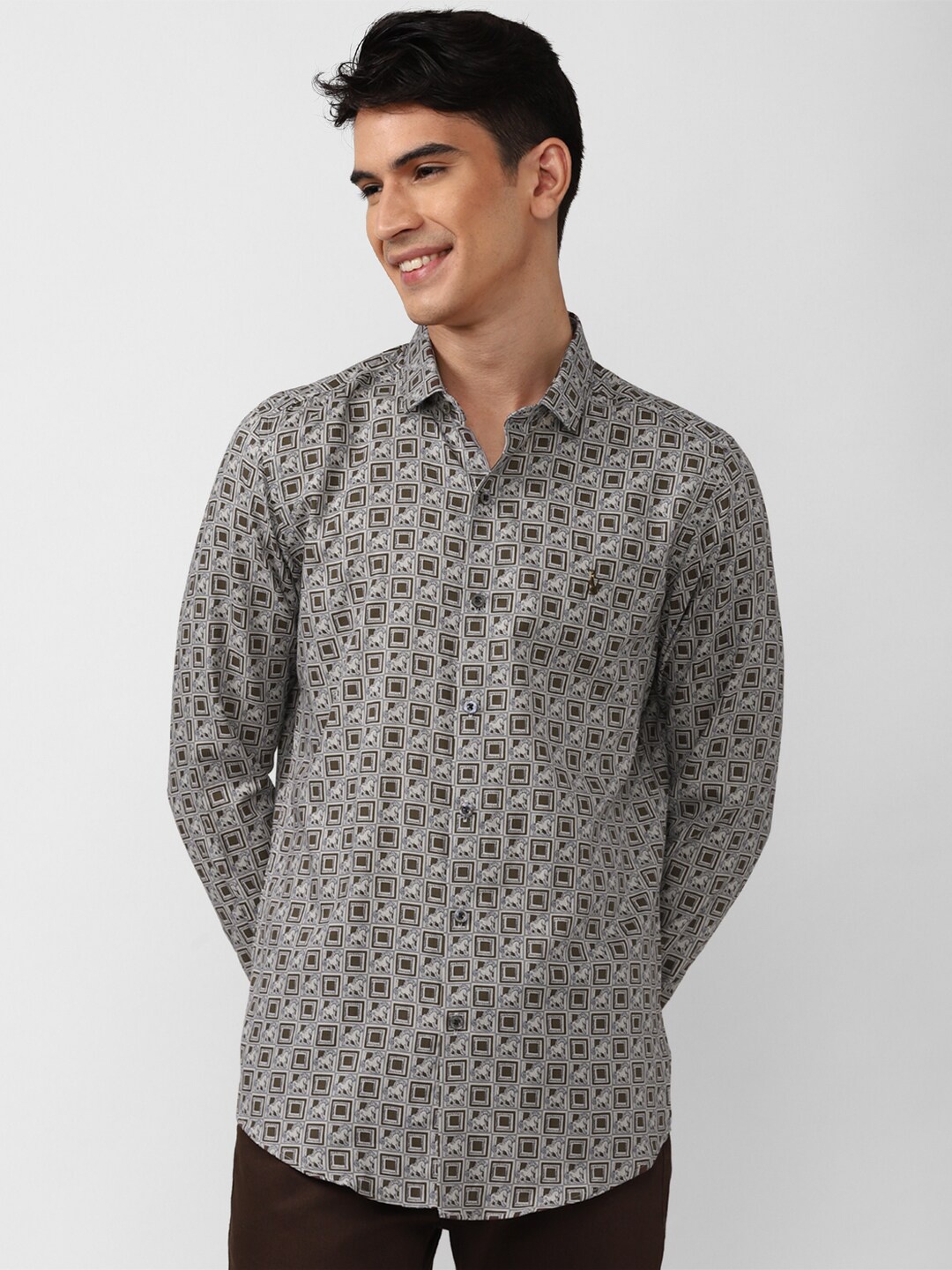 

SIMON CARTER LONDON Slim Fit Floral Opaque Printed Cotton Casual Shirt, Grey