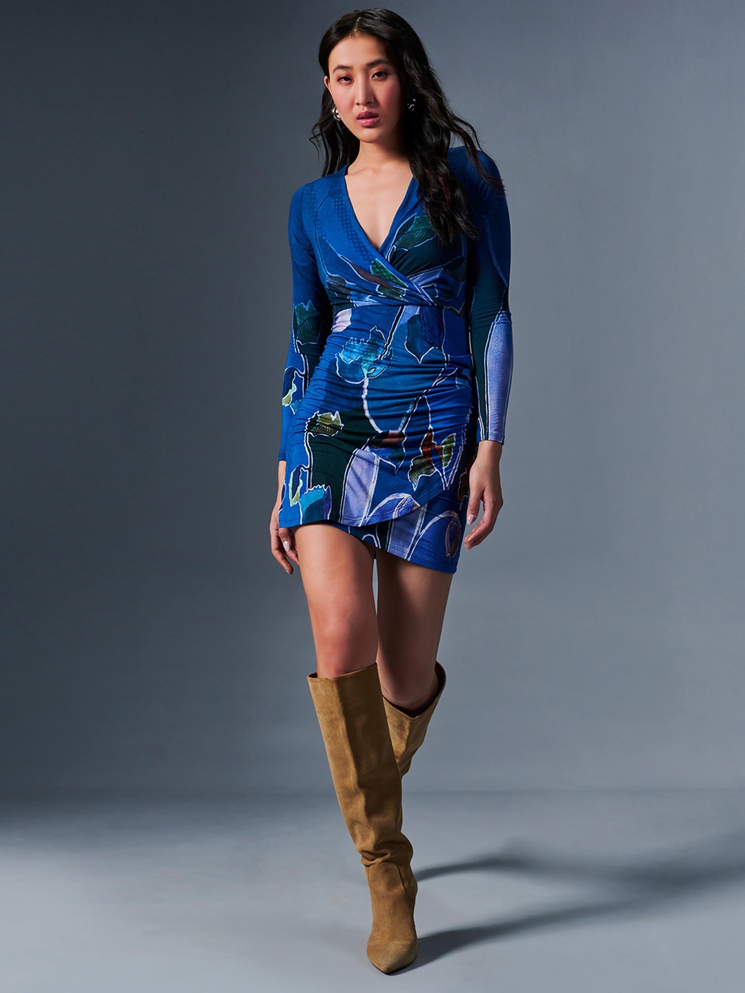 

AND Floral Printed V-Neck Sheath Dress, Blue