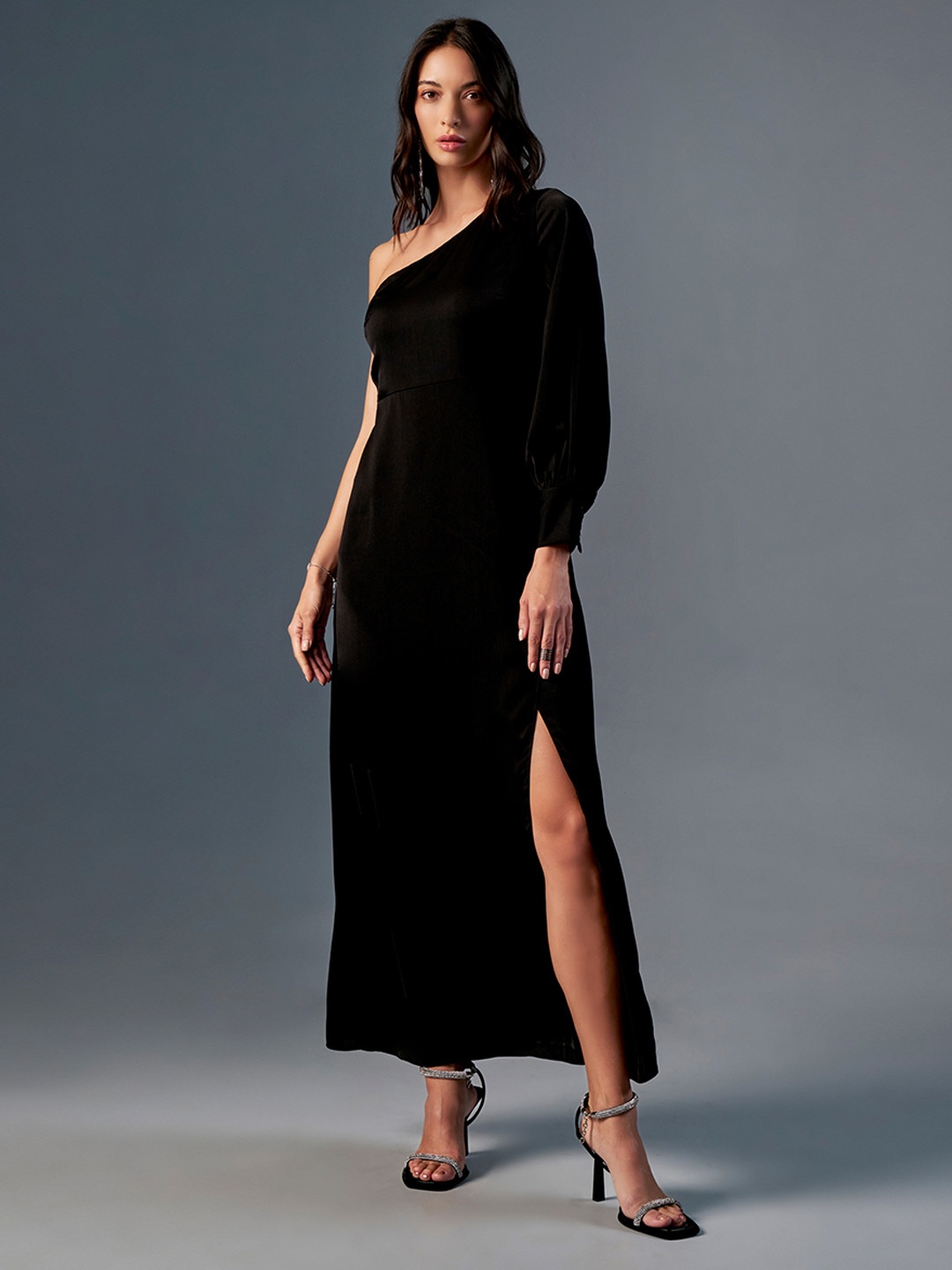 

AND Puff Sleeve Maxi Dress, Black