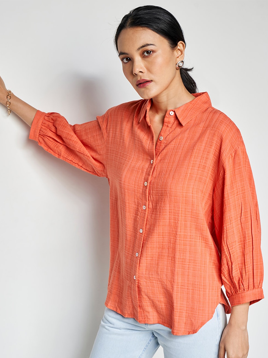 

AND Striped Shirt Style Top, Orange