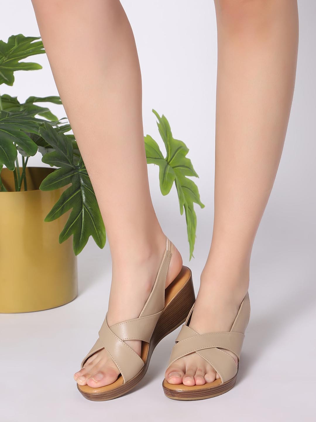 

T.ELEVEN Open Toe Wedges, Beige