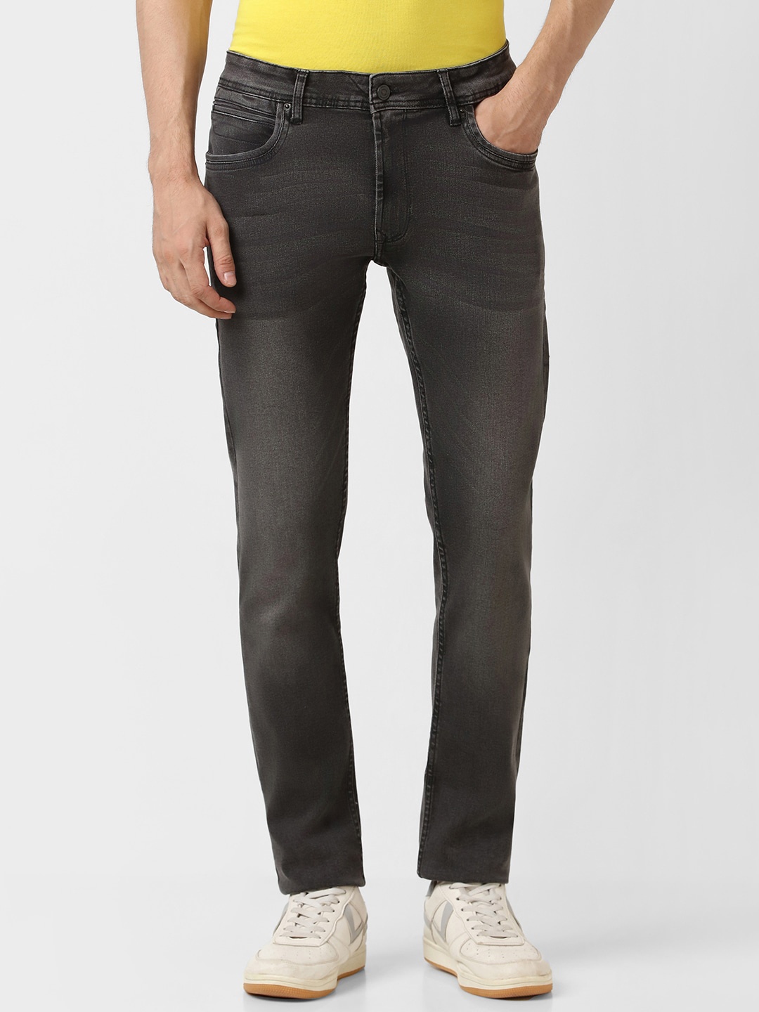 

Peter England Casuals Men Slim Fit Clean Look Heavy Fade Stretchable Jeans, Grey