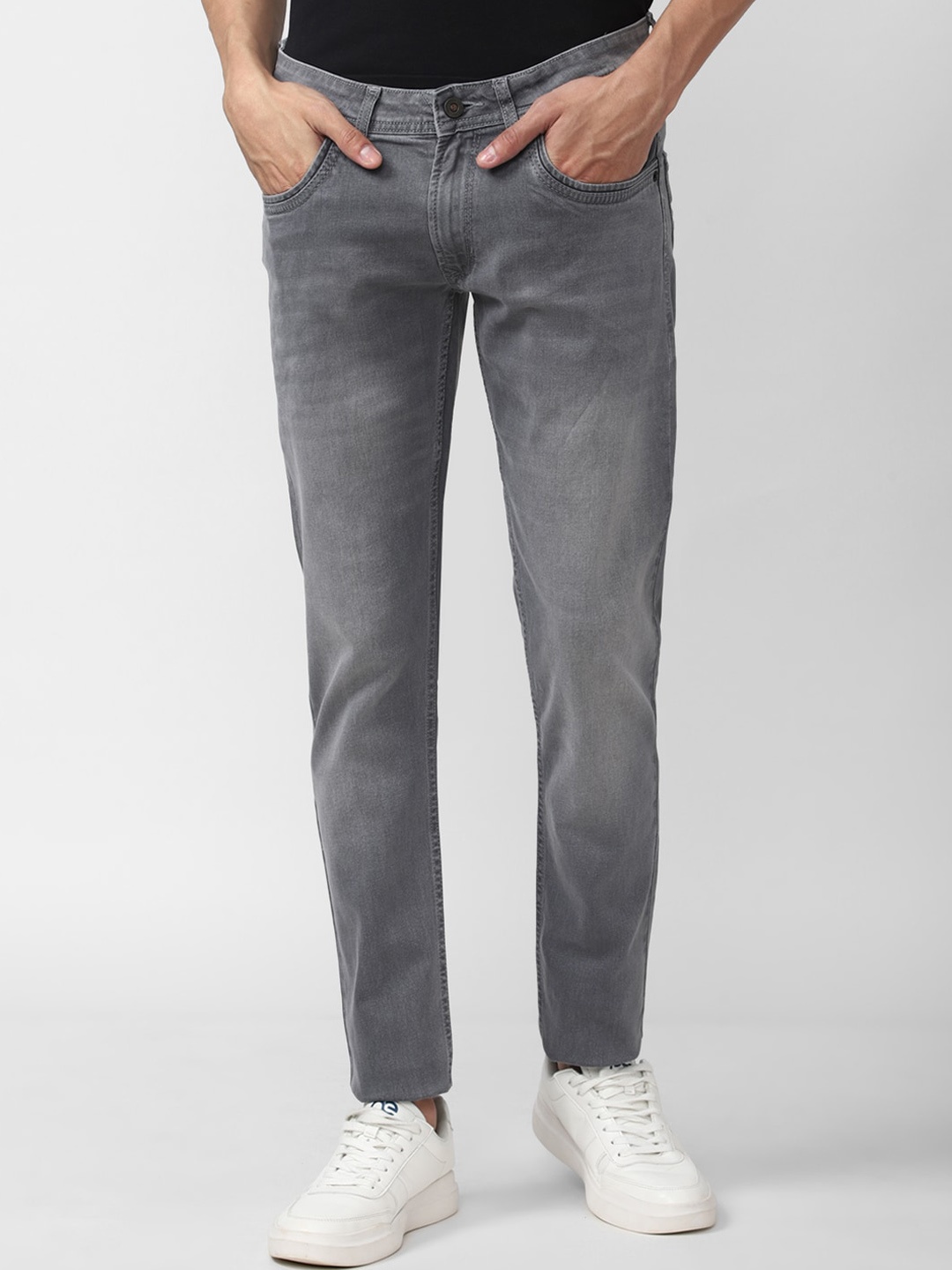 

Peter England Casuals Men Skinny Fit Heavy Fade Stretchable Jeans, Grey