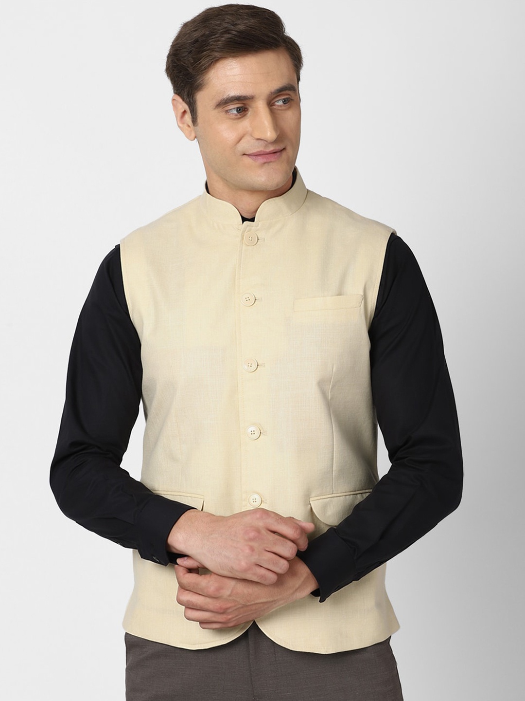 

Peter England Elite Solid Design Nehru Jacket, Cream