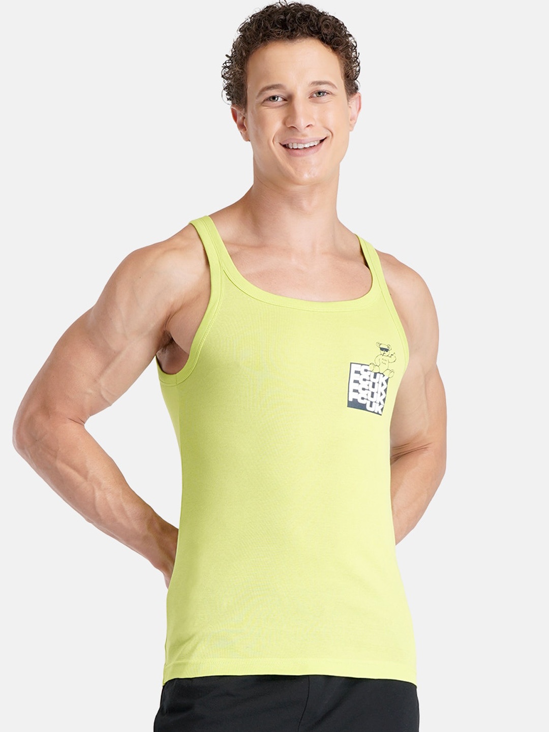 

FCUK Printed Cotton Moisture Wicking Technology Innerwear Vest, Green