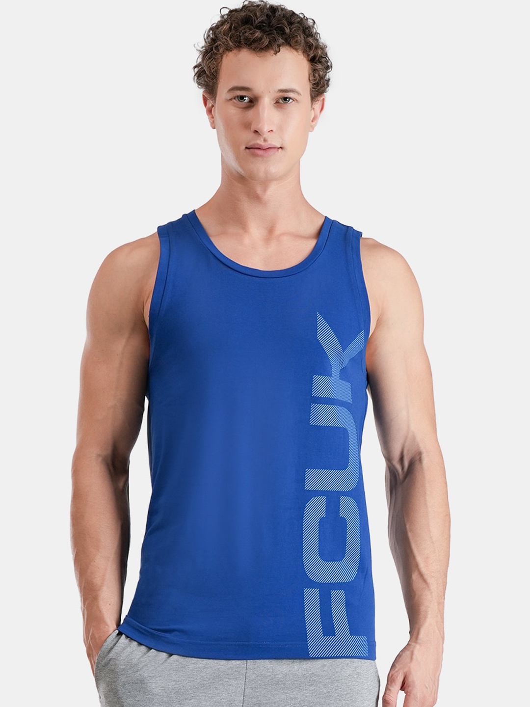 

FCUK Printed Super Combed Cotton Moisture Wicking Technology Innerwear VestDAL-01-BR BL-1, Blue