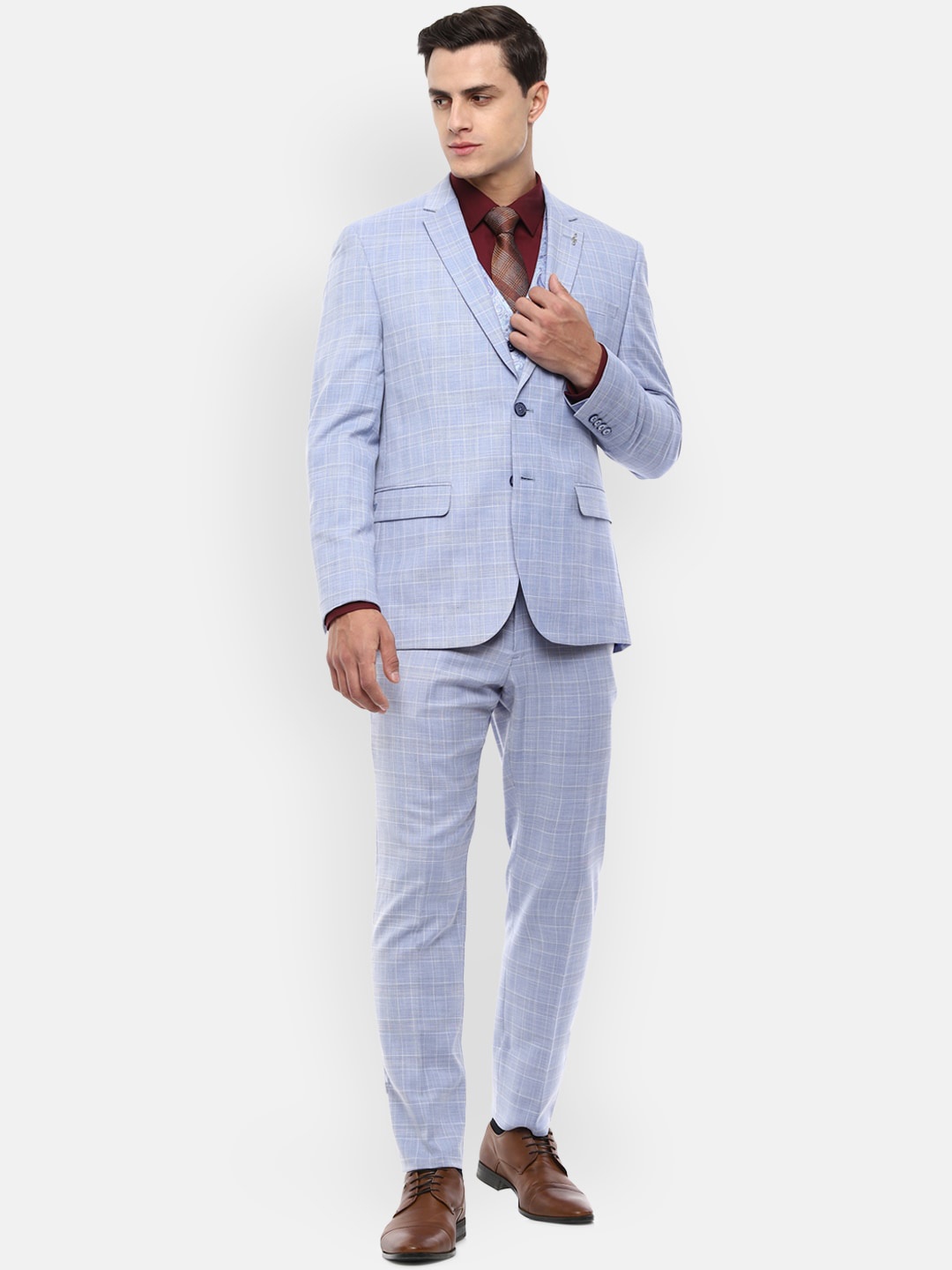 

Van Heusen Checked Slim-Fit Single-Breasted Three-Piece Formal Suit, Blue