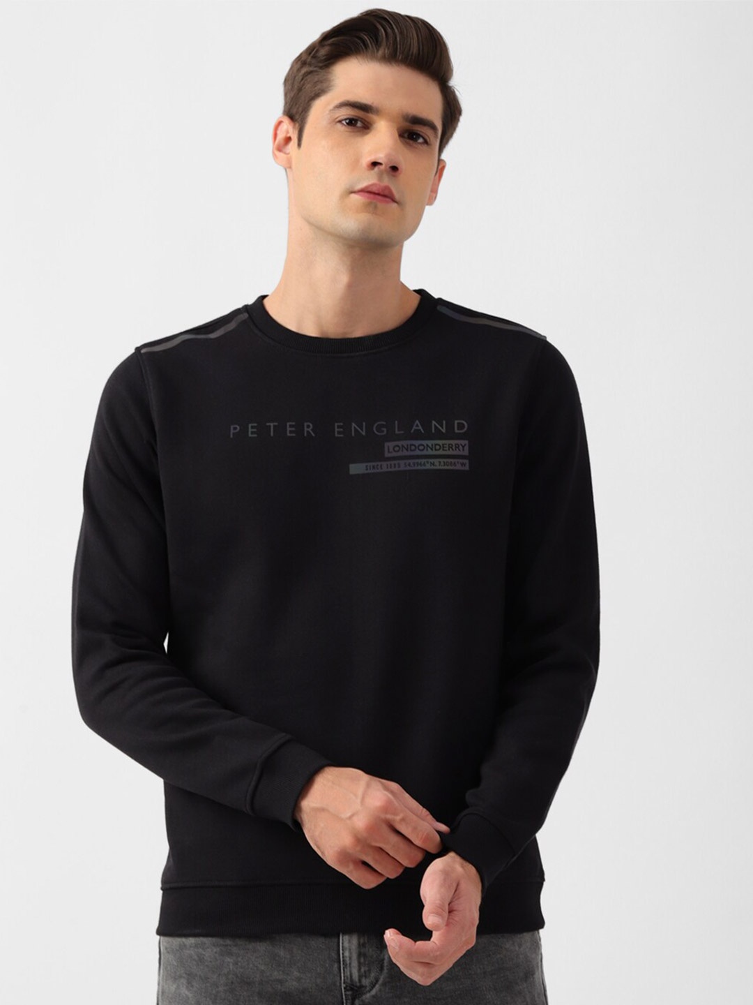 

Peter England Casuals Typography Printed Crew Neck Pullover Sweatshirt, Black