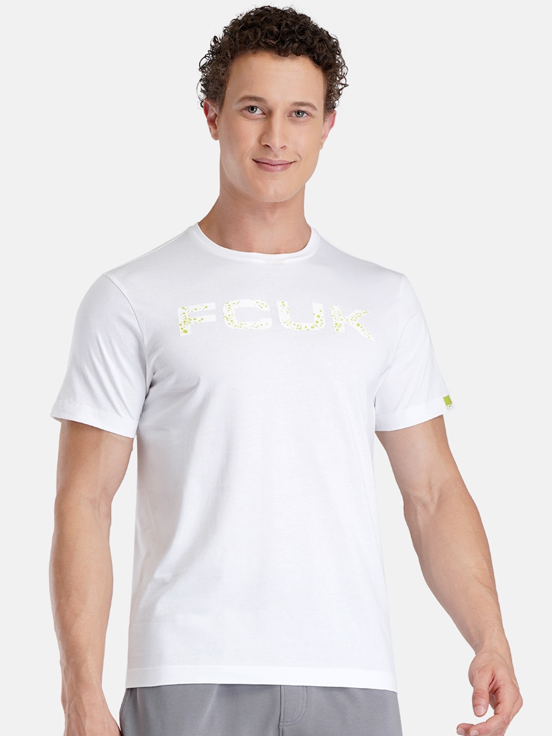 

FCUK Derrick Typography Printed Moisture Wicking Crew Neck Cotton T-shirt, White