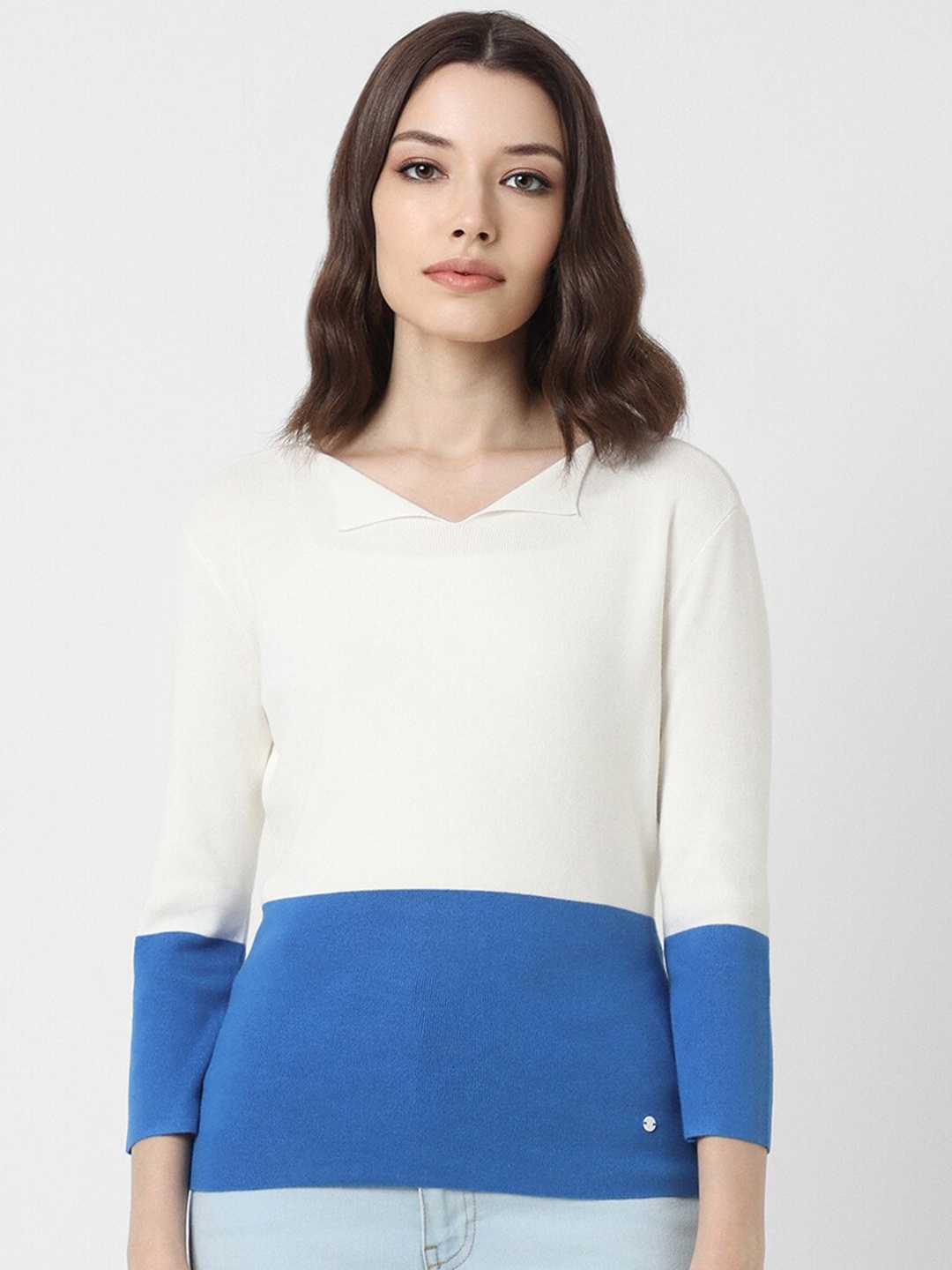 

Van Heusen Woman Colourblocked V-Neck Top, White