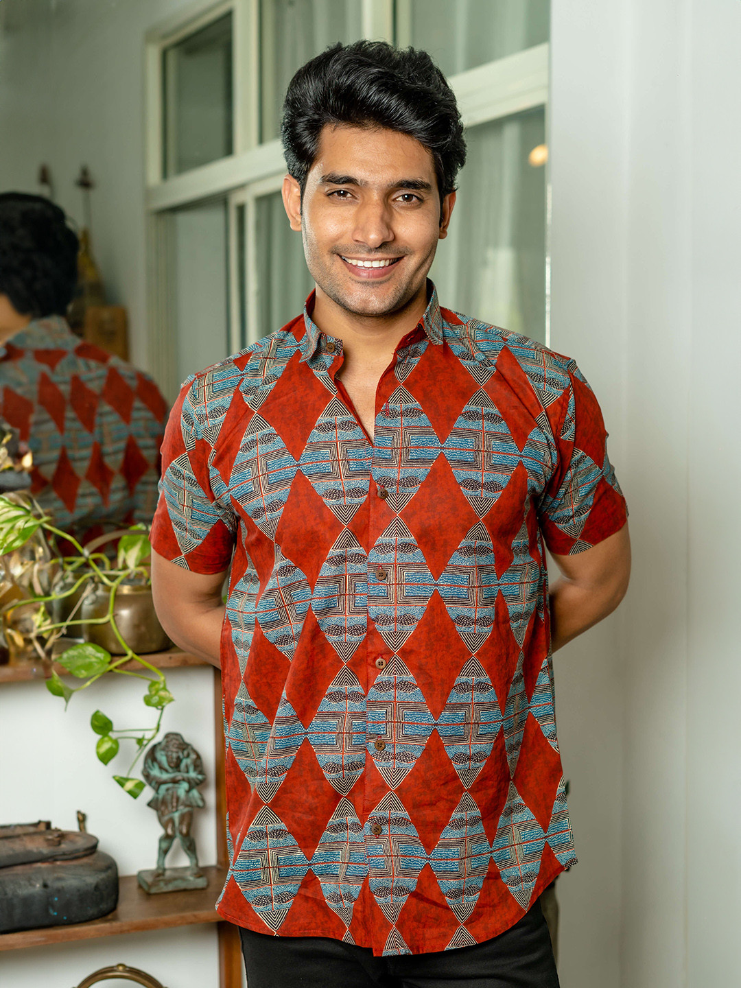 

Shasak Men Classic Tartan Checks Opaque Checked Casual Shirt, Red